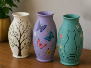 drie vazen met boon,kat,vlinders